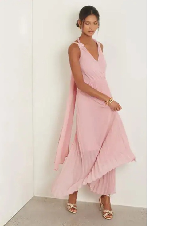 Chelsea28 Dresses & Skirts - Chelsea28 Blush Pleated Tie-Back Maxi Dress